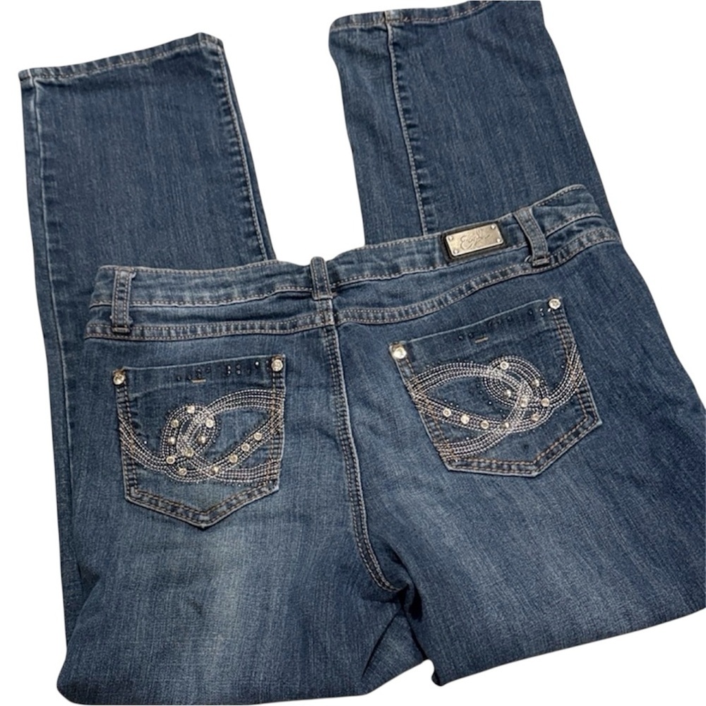 Earl Jeans Women's Blue Jeans 8p straight leg designer pants petite bling